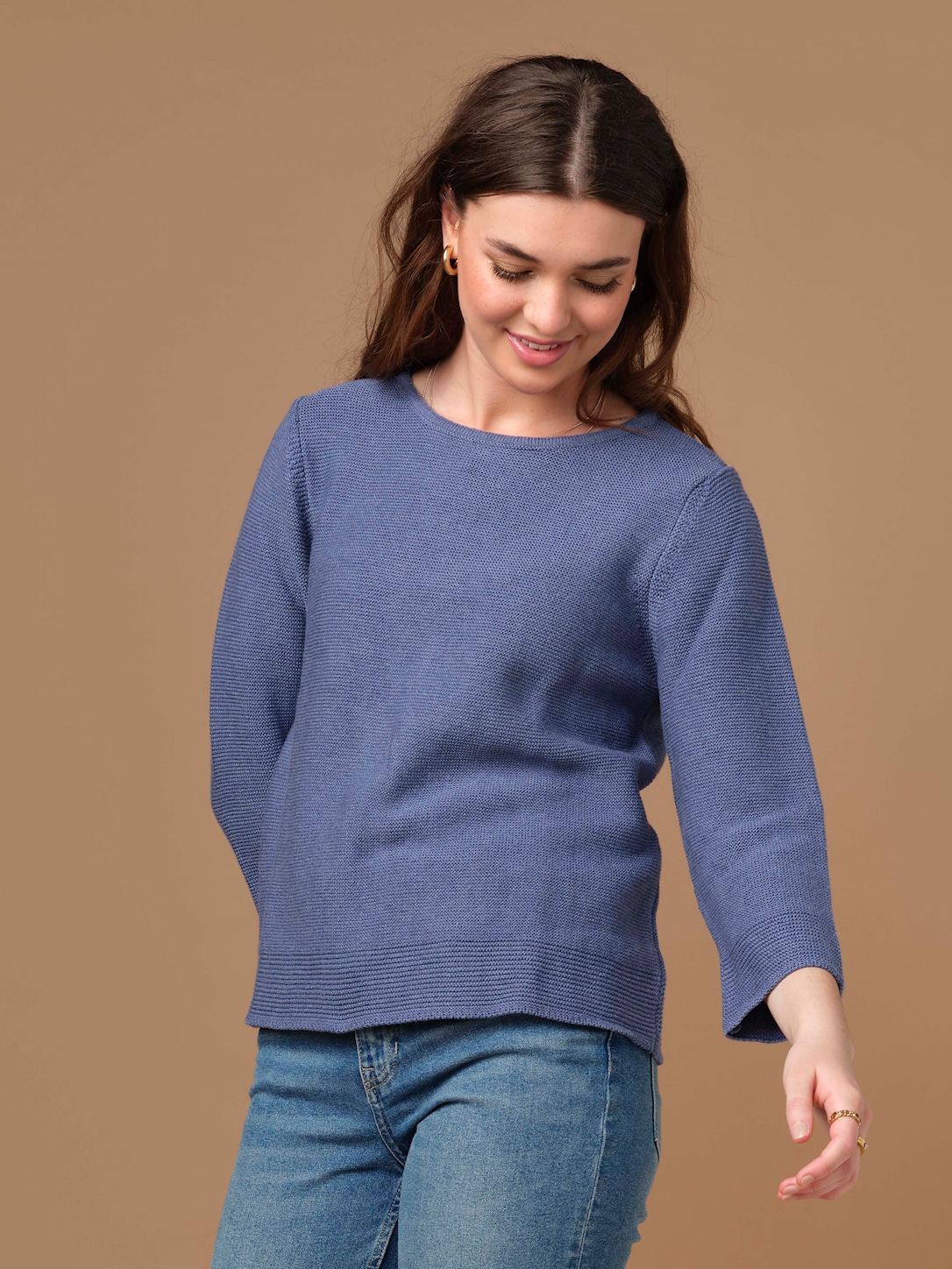 Skovhuus Kvinne Strikket genser Blue Melange M