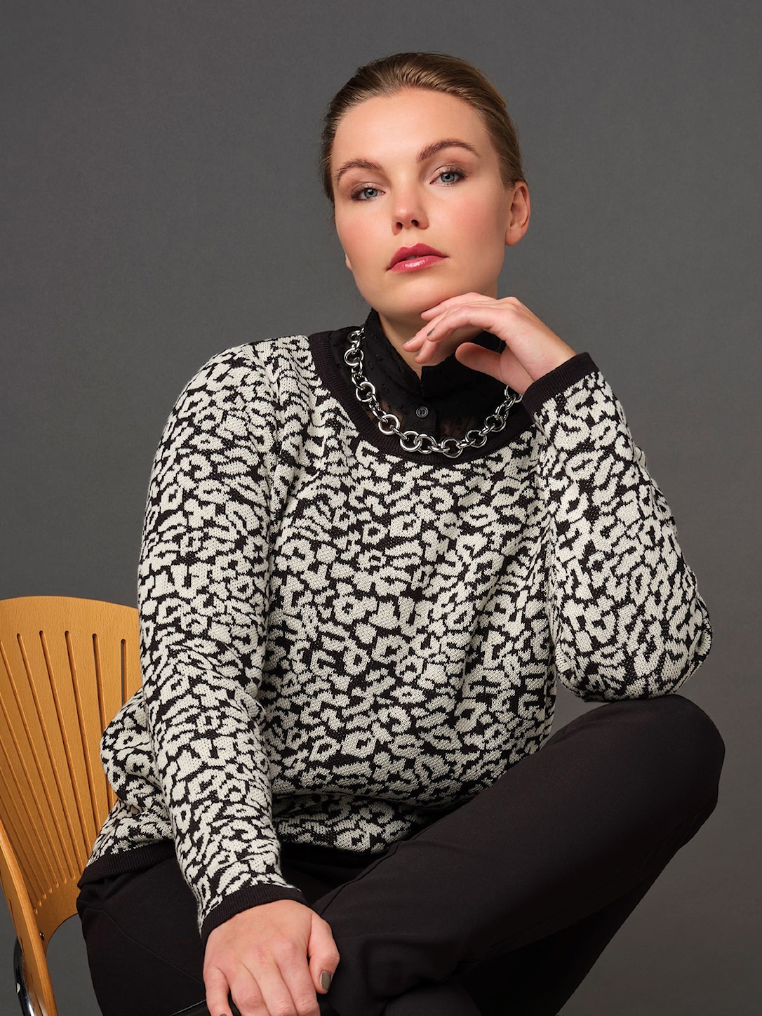 Skovhuus Kvinde Paula Strikbluse Black / Cream M