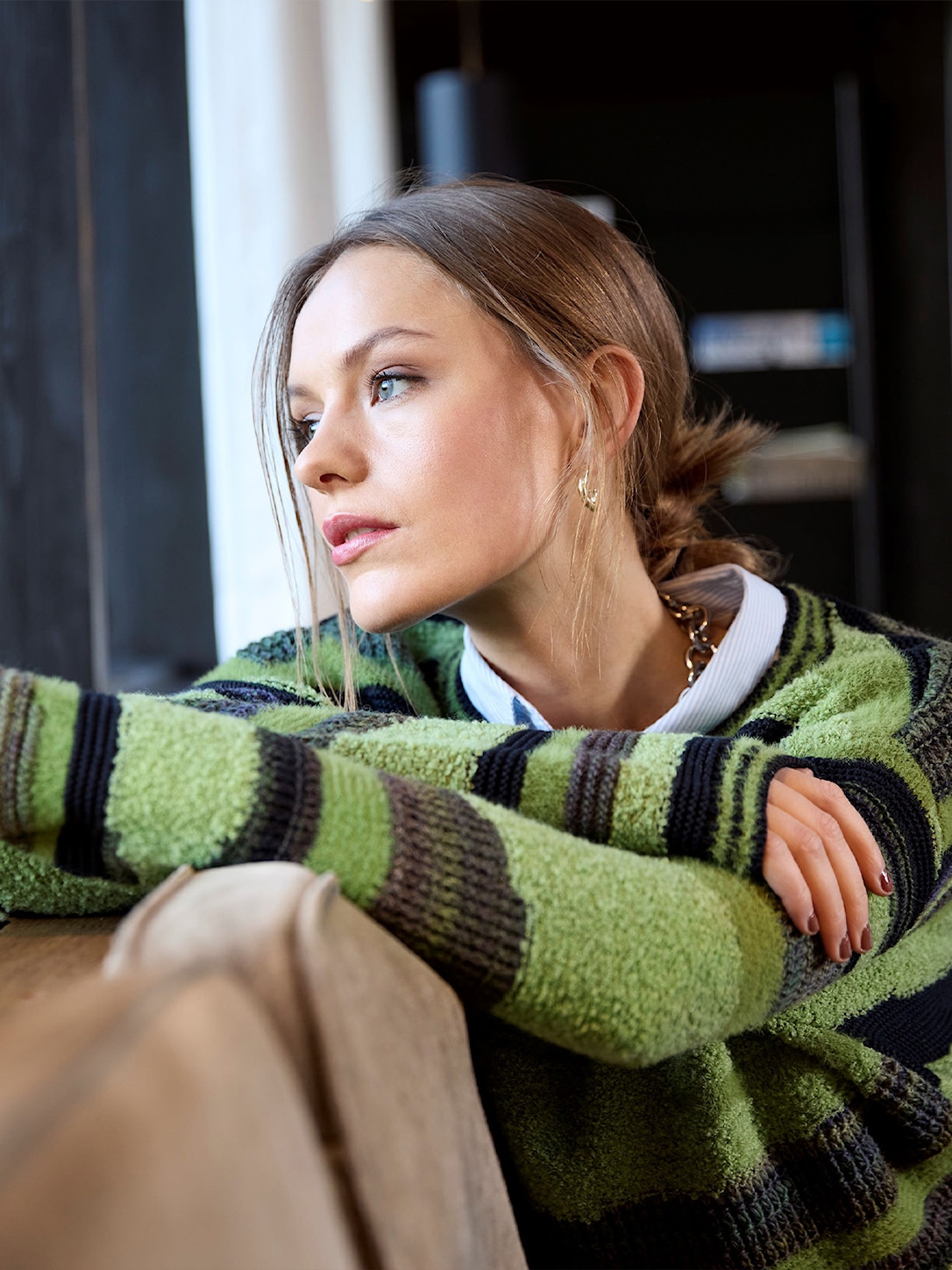 Skovhuus Kvinde Tora Striktrøje Black / Fennel Green S